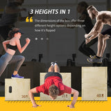 HOMCOM 3-in-1 Wooden Plyo Box with Handle Openings – Plyometric Jump Box for Home Gym, 12" x 14" x 16", Natural