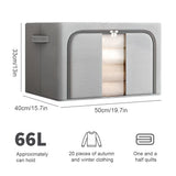 Foldable Clothes Storage Boxes with Steel Frame, Clear Window and Zip Top – Wardrobe Organisers, Grey, Set of 2