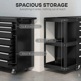 HOMCOM Lockable Steel Tool Chest on Wheels with 7 Drawers and Detachable Shelf – Rolling Workshop Storage, Black