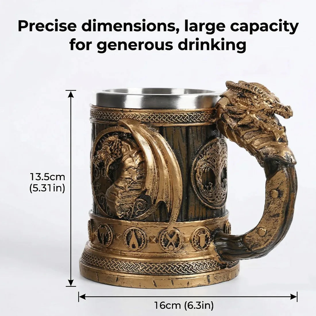 Viking Stainless Steel and Resin Tankard, 550ml Nordic Beer & Coffee Mug – Retro Drinking Cup with Spoon