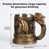 Viking Stainless Steel and Resin Tankard, 550ml Nordic Beer & Coffee Mug – Retro Drinking Cup with Spoon