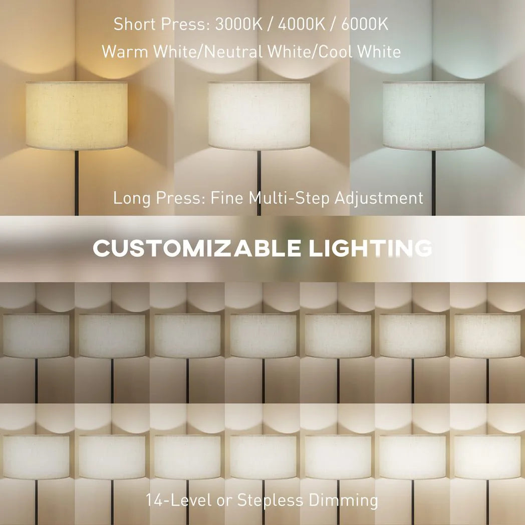 HOMCOM Floor Lamp with Remote, Height Adjustable Standing Lamp with Linen Shade