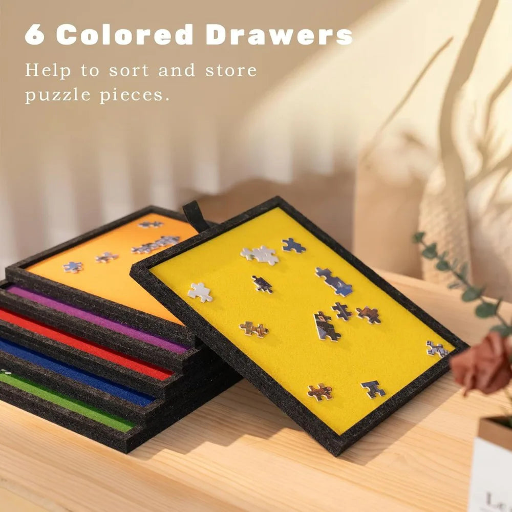 1000-Piece Jigsaw Puzzle Board with 6 Sliding Drawers and Felt Cover – Portable Tilting Stand and Protector, Black