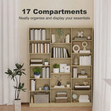 HOMCOM 17-Cube Open Bookcase, 188cm Tall with Adjustable Shelves and Anti-Tipping Hardware – Oak