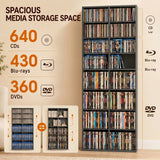 HOMCOM 640 CD Storage Tower with 14 Adjustable Shelves – Tall Narrow DVD and Media Rack, Grey