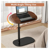 C-Shaped Adjustable Sofa Side Table with Tilting Top – Height 45–80cm Laptop Table, Walnut