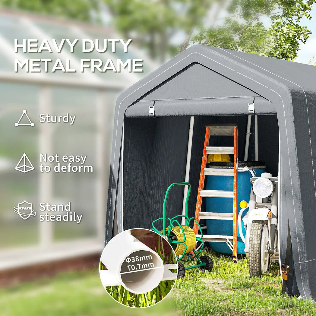 Outsunny 8 x 6.5ft Waterproof Garden Storage Shed Bike Tent with Roll-Up Zipper Door – Dark Grey