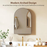 HOMCOM Arched Bathroom Mirror Cabinet with Storage Shelves – Wall Mounted, 180° Door, Black