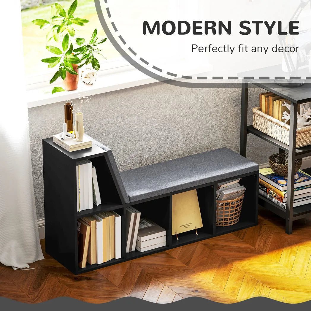 HOMCOM 2 Tier Modern Bookcase with Removable Cushions and 5 Compartments – Living Room Storage Shelf, Black