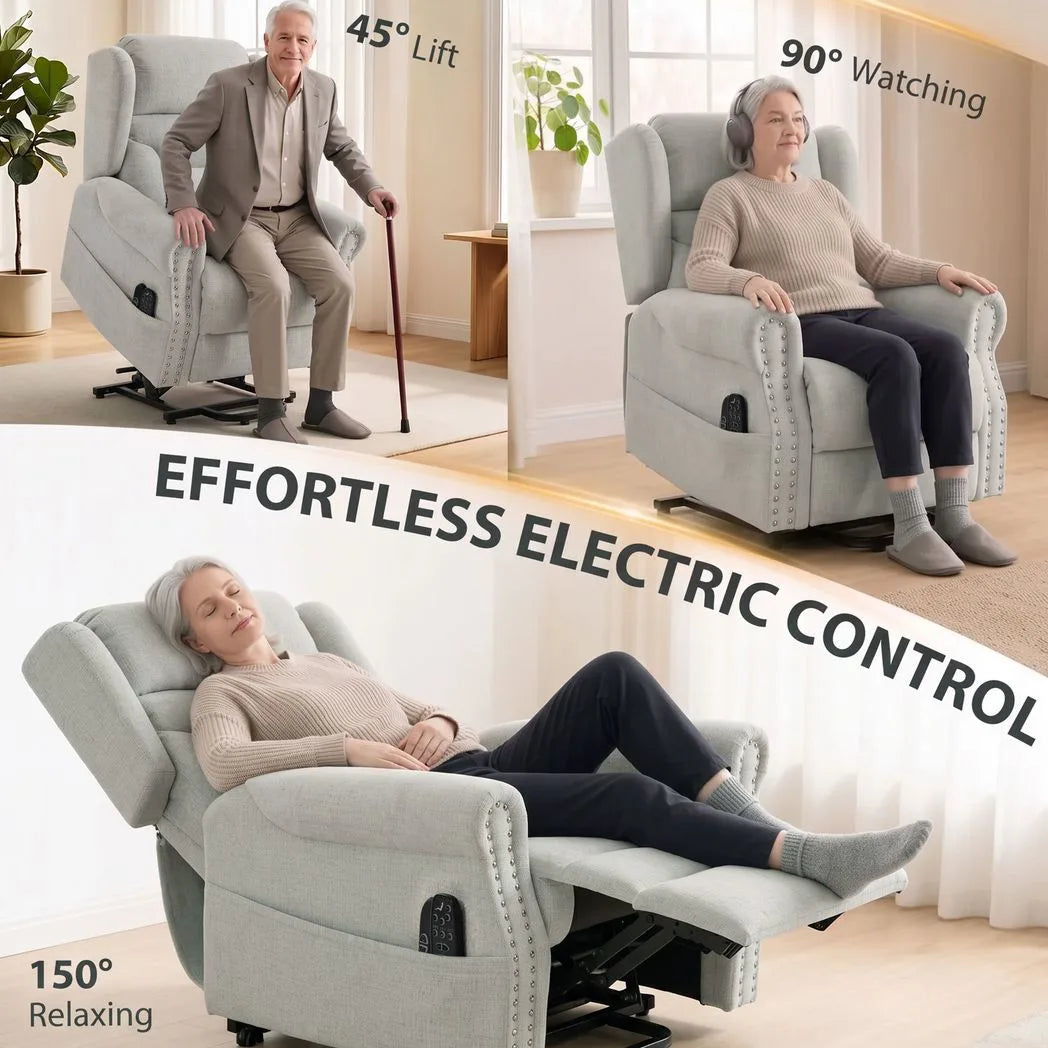 HOMCOM Riser Recliner Chair with Massage and Heat – Chenille Electric Power Lift Armchair, Light Grey