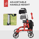 HOMCOM Folding Rollator Walker with Seat, Padded Backrest & Adjustable Handles – Lightweight Walking Frame, Red