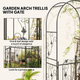 Outsunny 2.17m Steel Garden Arch with Gate – Wedding Arch Plant Support, 107 x 45 x 217cm, Black