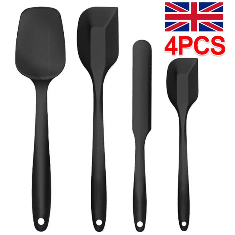 Silicone Spatula Set of 4 with Heat Resistance up to 315℃ – Non-Stick Kitchen Scrapers, Black