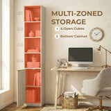 HOMCOM 6-Tier Bookcase with Adjustable Shelf, Cabinet and Anti-Tip Hardware – Slim Storage, Oak Effect