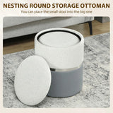 HOMCOM Nesting Round Storage Ottoman Set of 2 with Lift-Off Lids – Footstool and Vanity Stool, Cream and Grey