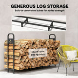 Outsunny 6.5ft Heavy Duty Steel Firewood Log Rack with Bonfire Pattern, 300kg Capacity, Black