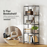 HOMCOM 5-Tier Industrial Bookcase with Metal Frame and Anti-Tipping Straps – Display Shelf, Dark Grey and Black
