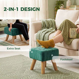 HOMCOM Velvet Square Padded Footstool with Wooden Legs – Leg Rest & Vanity Stool, Dark Green