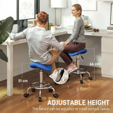 HOMCOM Salon Saddle Stool, Adjustable 51–66cm – Rolling Chair for Massage, Spa, Beauty and Hairdressing, Blue
