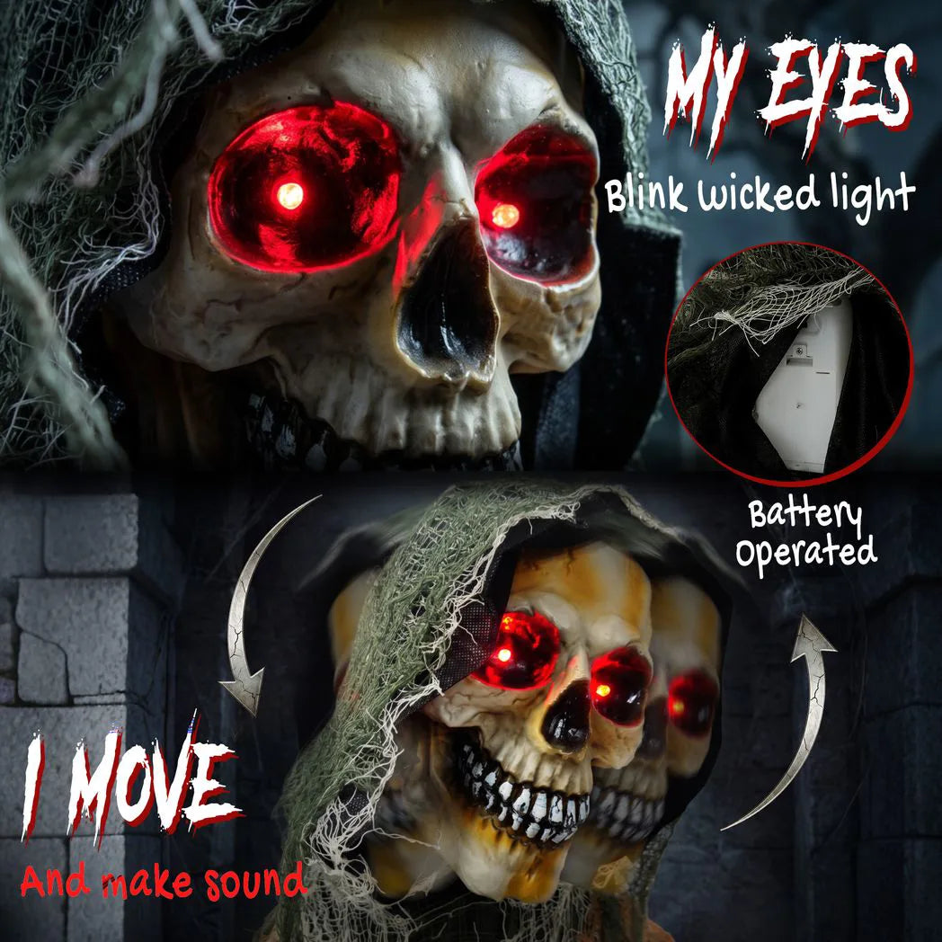 HOMCOM 170cm Animated Grim Reaper with Moving Head & Hands, Glowing Eyes and Sound – Halloween Animatronic Decoration