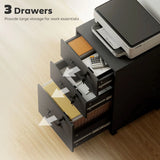 HOMCOM Three-Drawer Lockable Filing Cabinet with Wheels – Wood-Effect Under Desk Office Storage, Black