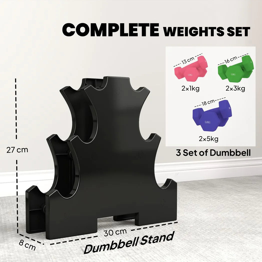 SPORTNOW Hex Dumbbells Set with Rack, 2 x 1kg, 2 x 3kg, 2 x 5kg – Home Gym Hand Weights for Strength Training