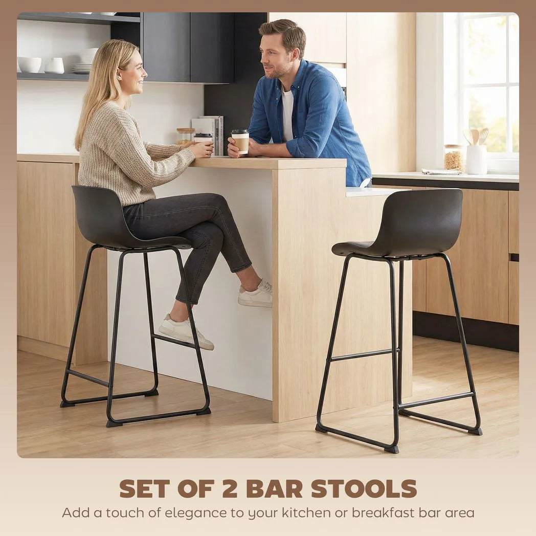 HOMCOM Set of 2 Modern PU Leather Bar Stools with Metal Frame & Footrest – Breakfast Bar Kitchen Chairs, Black