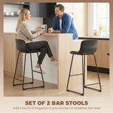 HOMCOM Set of 2 Modern PU Leather Bar Stools with Metal Frame & Footrest – Breakfast Bar Kitchen Chairs, Black