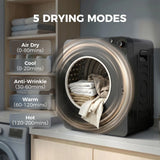 HOMCOM 5kg Vented Tumble Dryer with 5 Drying Modes – 1000W Compact Stackable Dryer, Stainless Steel Tub, Black