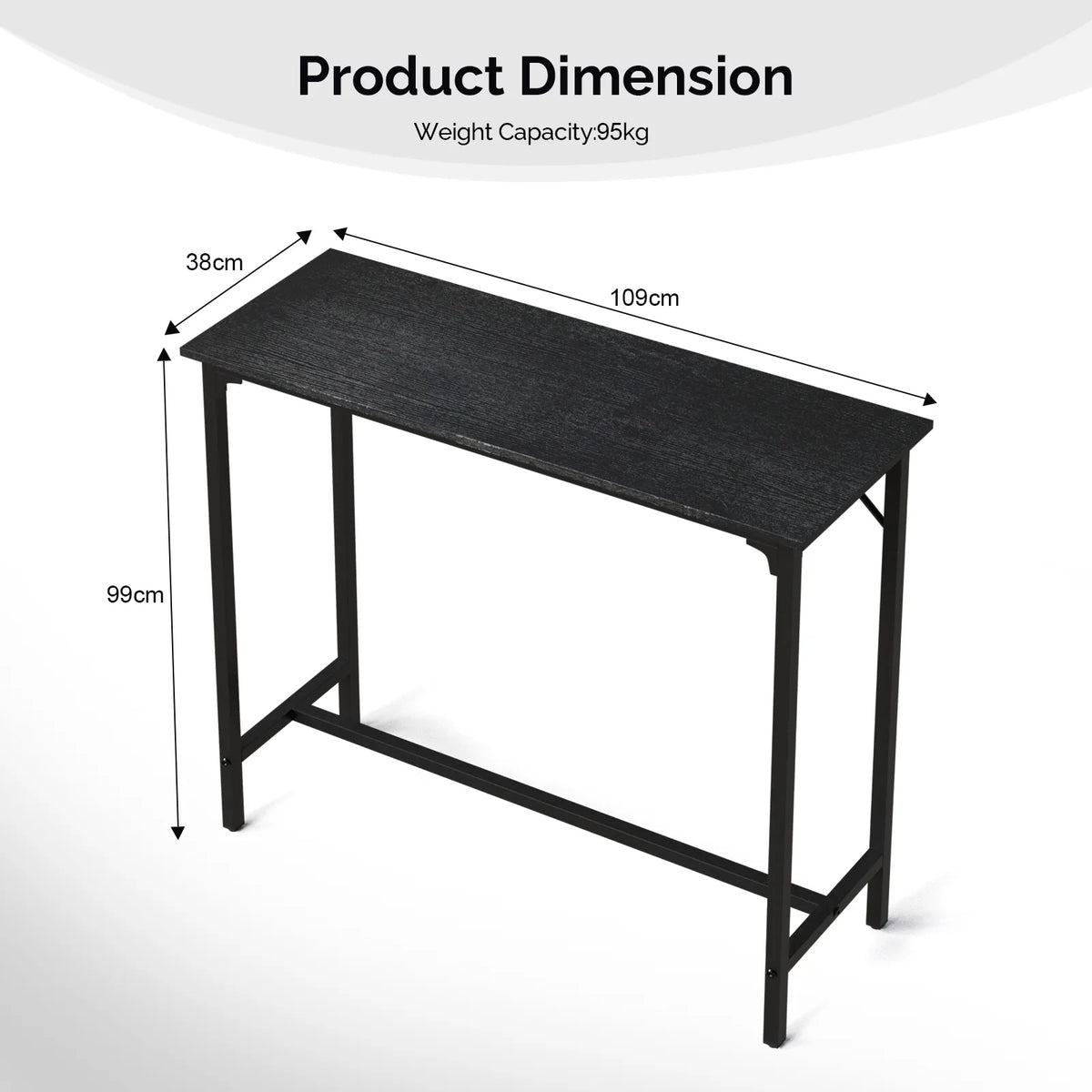 43-Inch Black Bar Table with MDF Top & Iron Frame, 110cm – Pub Height Kitchen or Home Bar Counter