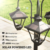 Outsunny Solar Lamp Post with 3 Heads, Dusk-to-Dawn Sensor & Planter Base – 185cm Garden Light, Black