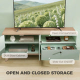 HOMCOM TV Stand for TVs up to 36 Inch with 2 Doors, Drawer and Adjustable Shelf – Mid-Century Media Unit, Light Green
