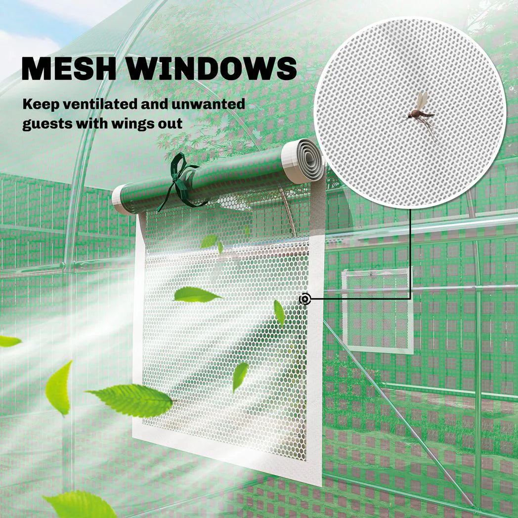 Outsunny 2 x 3m Walk-In Polytunnel Greenhouse with Hinged Door and 6 Roll-Up Windows – Garden Tunnel, Green