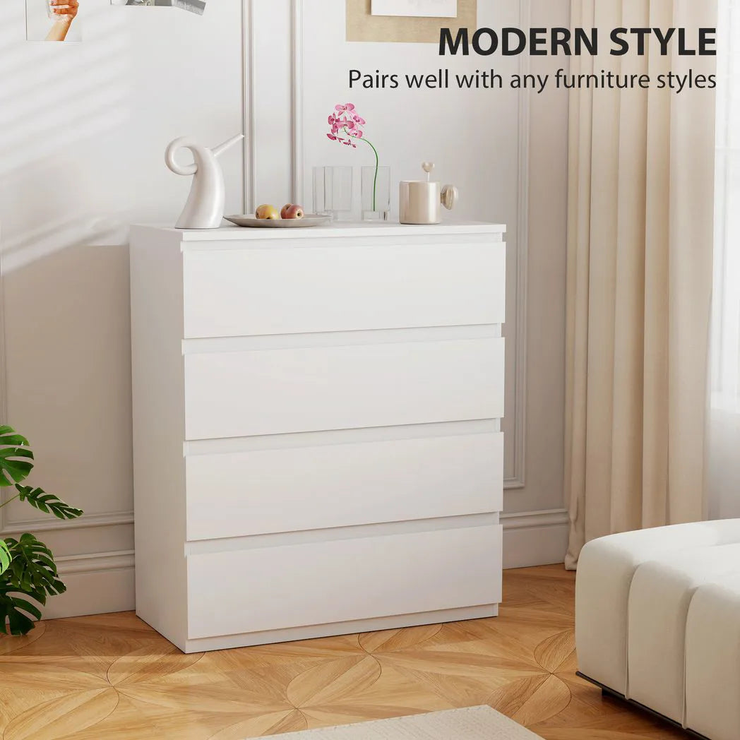 HOMCOM Chest of 4 Drawers with Anti-Tipping Hardware – Classic Bedroom Storage Unit, White