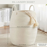 65L Foldable Laundry Basket with Handles – Fabric Washing Hamper & Storage Bin, Modern Minimalist, White
