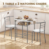 HOMCOM Three-Piece Compact Dining Set with Table Shelf and 2 Chairs – Breakfast Set, White Marble Effect