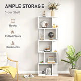 HOMCOM S-Shaped 5-Tier Bookcase, Freestanding Wooden Bookshelf – Home Office Display Storage Rack, White