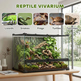 PawHut Reptile Glass Terrarium with Stone Background, Front Ventilation and Knob Lock, 50 x 30 x 35 cm, Black