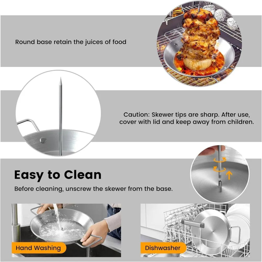 Stainless Steel Vertical Al Pastor Skewer for Grill, Oven & Smoker – Food-Grade Upright Kebab Stand with Drip Base