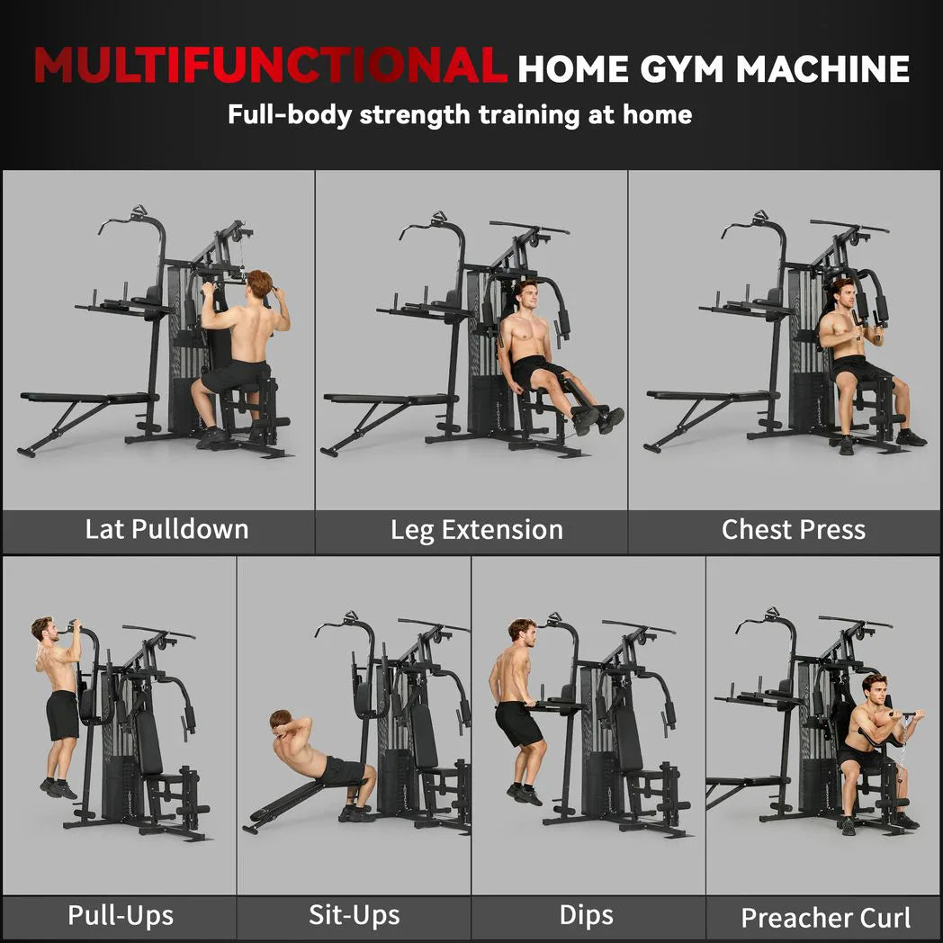 SPORTNOW All-in-One Home Gym Machine with 69kg Weight Stack & Pulley System – Multifunctional Power Cage, Black