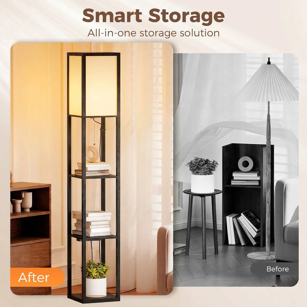 HOMCOM 3-Tier Column Shelf Floor Lamp