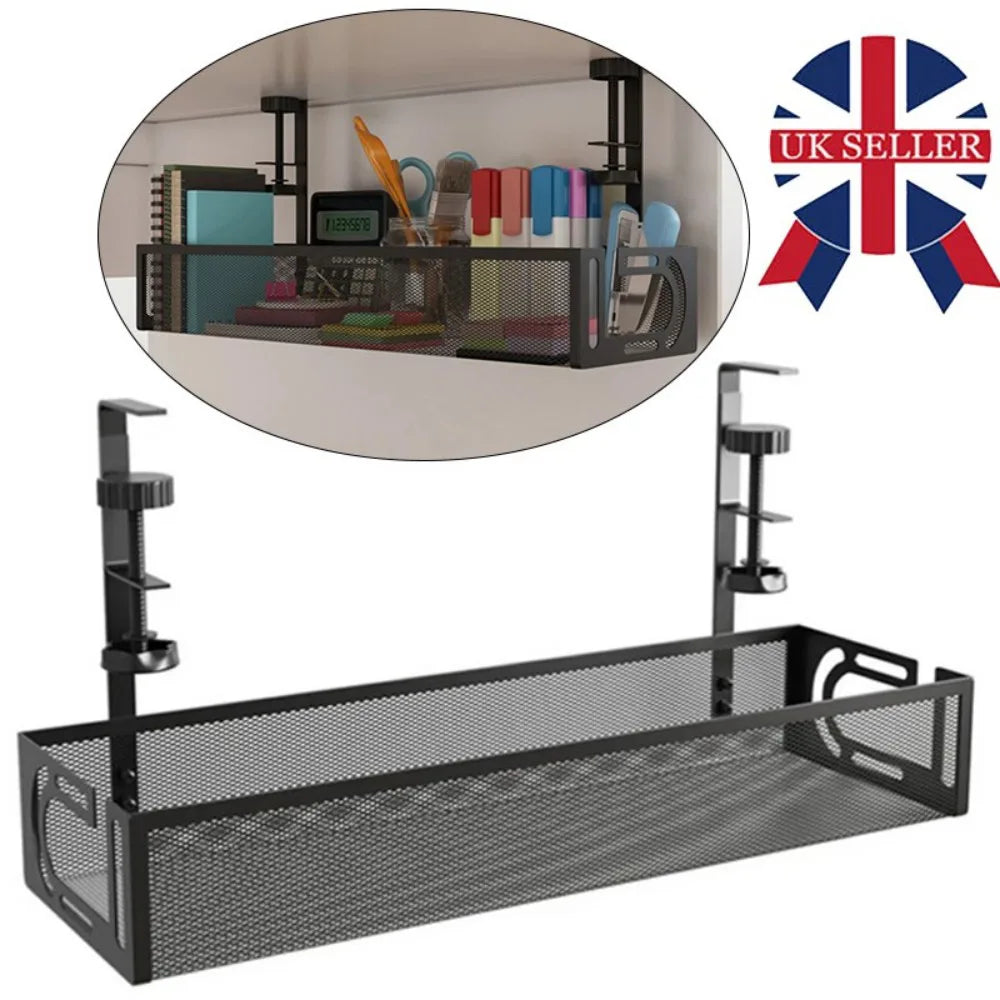 Under Desk Cable Management Tray, 39 x 12 x 7cm Iron Mesh Cord Holder – Office & Home Cable Organiser, Black