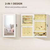 HOMCOM Wall-Mounted Jewellery Cabinet with Mirror, Lockable Storage with 80 Earring Slots and Hooks, White