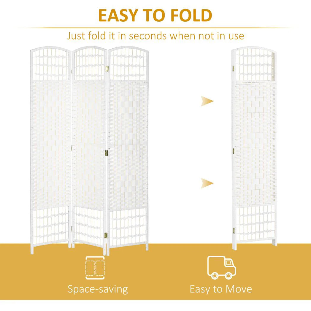 HOMCOM 3 Panel Folding Room Divider, Hand-Woven Paper Rope & Bamboo Privacy Screen – Living Room Partition