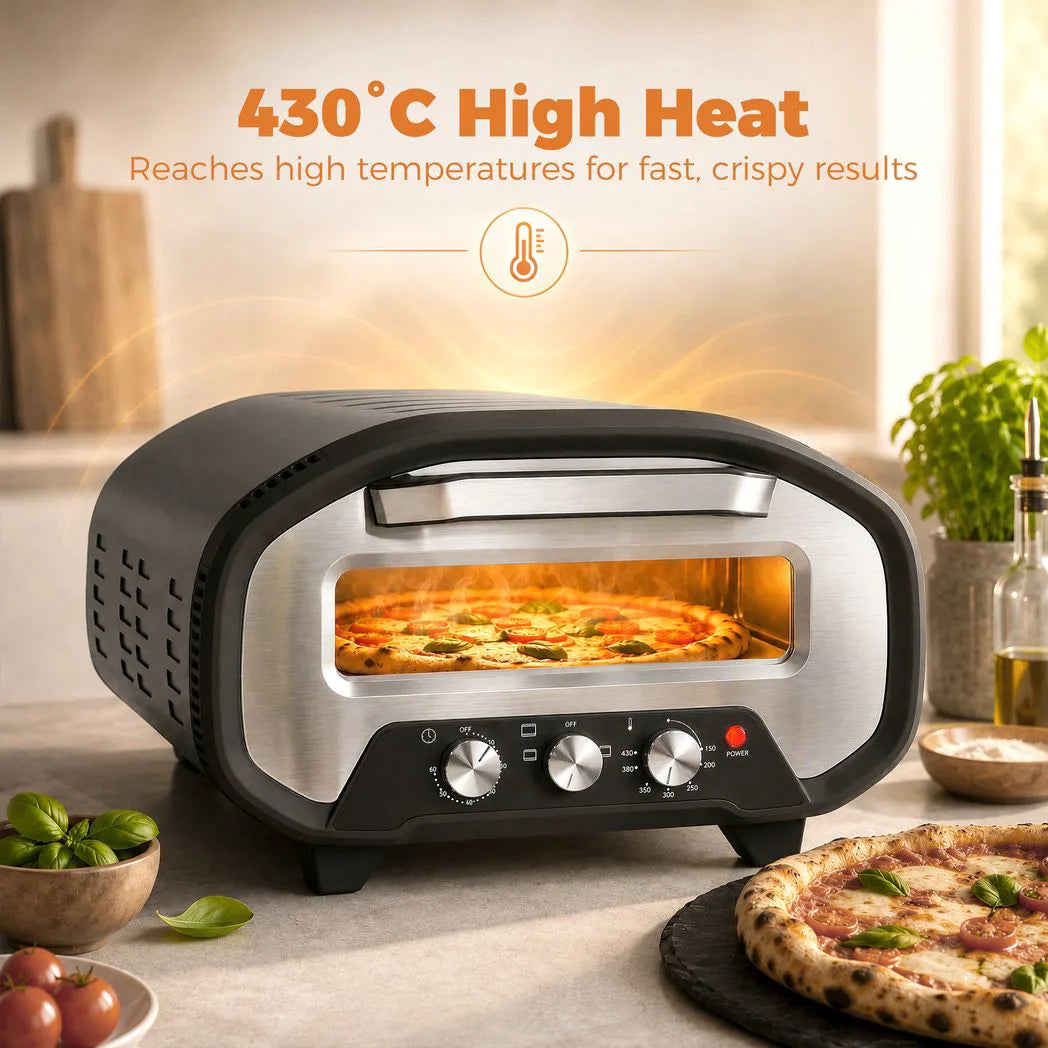 HOMCOM 2200W Electric Pizza Oven with 12 Inch Ceramic Stone, Viewing Window and 3 Dials – Indoor Pizza Maker