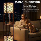 HOMCOM Duo Light Floor Lamp with 2 Storage Shelves – 160cm Standing Lamp and Display Unit, Rustic Brown