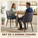 HOMCOM Set of 2 Linen Dining Chairs with Curved Backrest & Rubberwood Legs – Padded Kitchen Chairs, Dark Grey