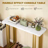 HOMCOM 100 cm Console Table with Faux Marble Top and Gold Tone Frame – Narrow Entryway Table, White