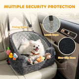 PawHut Dog Car Booster Seat with Thick Cushion, Seat Belt and Pockets – Small Dogs Under 10 kg, Grey