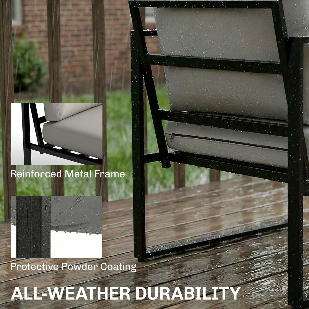 Outsunny 4 Piece Garden Furniture Set with Loveseat, 2 Armchairs and Slatted Coffee Table – Cushioned Patio Set